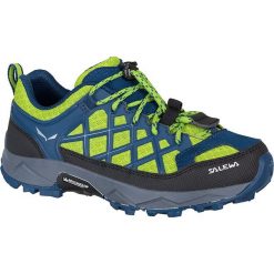 Buty "Wildfire" w kolorze zielono-niebieskim do wspinaczki. Niebieskie buty dziewczęce sportowe Salewa, na sznurówki. W wyprzedaży za 179,95 zł.