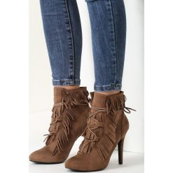 Khaki Botki Cure. Brązowe botki damskie marki ballada, na wysokim obcasie, na szpilce, na sznurówki. Za 109,99 zł.
