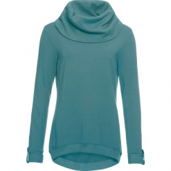 Długa bluza z szalowym kołnierzem bonprix matowy turkusowy. Niebieskie bluzy damskie marki bonprix, z długim rękawem, długie. Za 54,99 zł.