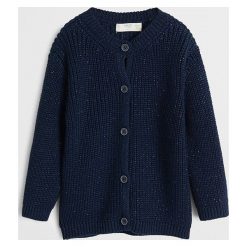 Mango Kids - Kardigan dziecięcy Pinky 80-104 cm. Niebieskie swetry dziewczęce z bawełny. W wyprzedaży za 49,90 zł.
