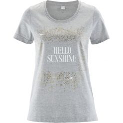 T-shirty damskie: T-shirt bonprix jasnoszary melanż z nadrukiem