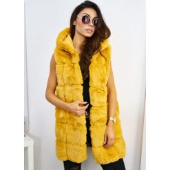 Długa Kamizelka La Furs Kaptur Premium Kolor Musztarda S/M. Kamizelki damskie LIGARI, s, w paski, z bawełny, długie, bez kaptura. Za 209,00 zł.