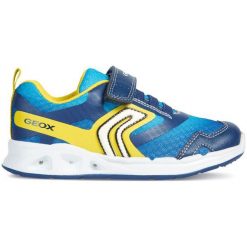 Geox Tenisówki Chłopięce Dakin 24 Niebieskie. Niebieskie buty chłopięce sportowe Geox, bez zapięcia. W wyprzedaży za 225,00 zł.