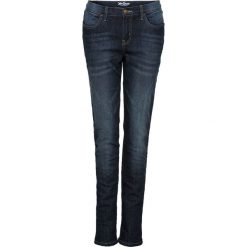 Dżinsy ocieplane ze stretchem BOYFRIEND bonprix ciemnoniebieski. Niebieskie jeansy damskie bonprix, z jeansu. Za 69,99 zł.