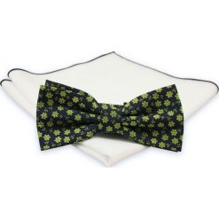 Granatowa Mucha z Białą Poszetką -CHATTIER- Męska, w Drobne Zielone, Limonkowe Kwiatki MUCH0525. Niebieskie muszki męskie Chattier, w paski, eleganckie. Za 44,00 zł.
