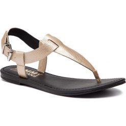 Sandały TOMMY JEANS - Shiny Metallic Flat Sandal EN0EN00566 Light Gold 715. Żółte klapki damskie Tommy Jeans, bez wzorów, z jeansu, bez obcasa, na obcasie. Za 299,00 zł.