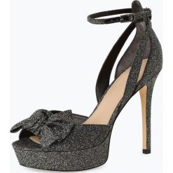 Guess Jeans - Damskie sandały na obcasie, czarny. Czarne sandały damskie Guess Jeans, z aplikacjami, z jeansu, na wysokim obcasie, na obcasie, bez zapięcia. Za 599,95 zł.