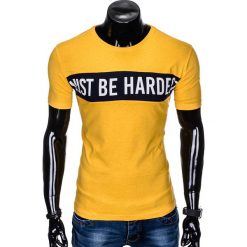 T-SHIRT MĘSKI Z NADRUKIEM S977 - ŻÓŁTY. Żółte t-shirty męskie Ombre Clothing, s, z nadrukiem, bez kołnierzyka. Za 16,99 zł.