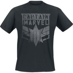 Captain Marvel Distressed Logo T-Shirt czarny. Czarne koszulki męskie Captain Marvel, l, z nadrukiem, z okrągłym kołnierzem. Za 74,90 zł.