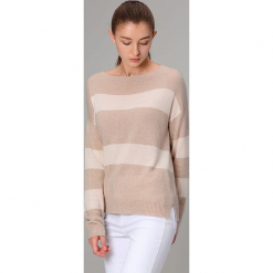 Sweter w kolorze beżowym. Brązowe swetry klasyczne damskie marki Manode, s, z kaszmiru, z dekoltem w łódkę. W wyprzedaży za 304,95 zł.