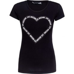T-shirt LOVE MOSCHINO Czarny. Czarne t-shirty damskie marki Love Moschino, z nadrukiem, z dzianiny, z okrągłym kołnierzem. Za 329,00 zł.