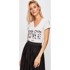 Liu Jo - T-shirt. Czarne t-shirty damskie Liu Jo, s, z nadrukiem, z elastanu, z okrągłym kołnierzem. W wyprzedaży za 199,90 zł.