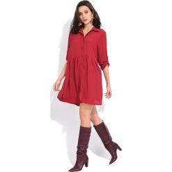 FILLE DU COUTURIER sukienka damska Oriane 38 czerwony. Czerwone sukienki damskie Fille Du Couturier, bez wzorów, z koszulowym kołnierzykiem, bez rękawów, koszulowe. W wyprzedaży za 168,00 zł.
