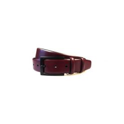 Bordowy pasek męski z czarną klamrą P10. Czerwone paski męskie Modini Moda Męska, w paski, ze skóry, eleganckie. Za 76,50 zł.