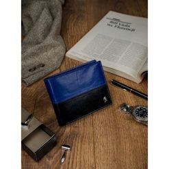Portfel męski skórzany RFID Rovicky N01-VT2 czarno-niebieski - czarny / niebieski. Niebieskie portfele męskie ROVICKY, bez wzorów. Za 64,99 zł.