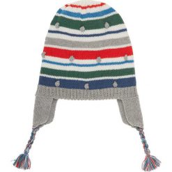 Czapka w kolorze szarym ze wzorem. Szare czapeczki niemowlęce Benetton Kids, w paski, z bawełny. W wyprzedaży za 37,95 zł.