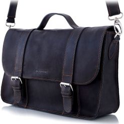 Skórzana torba męska BRODRENE BL11 czarna - Czarny. Czarne torby męskie skórzane Brødrene, w paski, ze skóry, eleganckie. Za 469,99 zł.