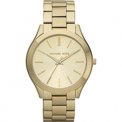 Zegarek kwarcowy "Slim Runway" w kolorze złotym. Białe zegarki damskie marki Michael Kors, ze stali. W wyprzedaży za 454,95 zł.