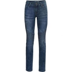 Dżinsy SKINNY bonprix niebieski "stone”. Niebieskie jeansy damskie skinny bonprix, z aplikacjami, z jeansu. Za 159,99 zł.