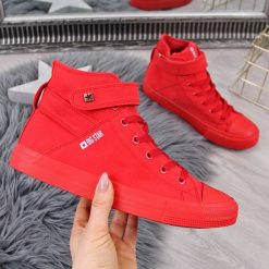 Trampki wysokie tekstylne na rzep czerwone Big Star FF274580 - czerwony. Czerwone trampki i tenisówki damskie BIG STAR, bez wzorów, bez zapięcia. Za 119,99 zł.