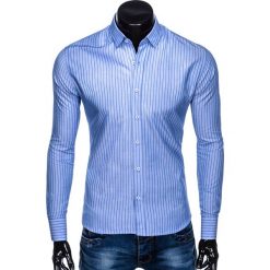 KOSZULA MĘSKA ELEGANCKA Z DŁUGIM RĘKAWEM K443 - NIEBIESKA. Niebieskie koszule męskie Ombre Clothing, s, bez wzorów, z bawełny, eleganckie, bez kołnierzyka, z długim rękawem. Za 39,00 zł.