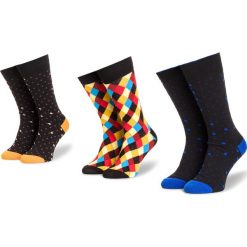 Zestaw 3 par wysokich skarpet męskich DOTS SOCKS - DTS-ZX-008-X-0000 Czarny Kolorowy. Czarne skarpetki męskie Dots Socks, bez wzorów, z elastanu. Za 39,90 zł.