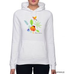 Bluza damska. Kwiaty i ptaki. Szare bez kategorii marki Pakamera, z nadrukiem, z kapturem. Za 119,00 zł.