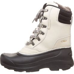 Kozaki zimowe "Kinos" w kolorze białym. Białe kozaki damskie CMP Shoes, na zimę, z materiału, bez obcasa, na sznurówki. W wyprzedaży za 249,95 zł.