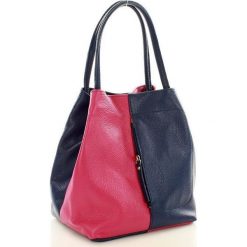 Torebki klasyczne damskie: Torebka skórzana italian bag MAZZINI CLARA – granatowa z fuksją