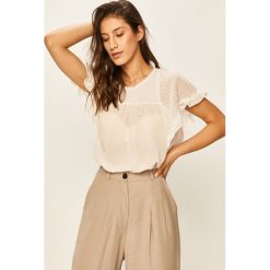 Answear - Bluzka. Białe bluzki damskie ANSWEAR, s, bez wzorów, z bawełny, eleganckie, z okrągłym kołnierzem, z krótkim rękawem. W wyprzedaży za 59,90 zł.