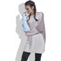 Beżowy Sweter Długi Luźny w Czterech Kolorach. Brązowe piżamy damskie marki Molly.pl, s, bez wzorów, z jeansu, z długim rękawem, długie, bez kaptura. W wyprzedaży za 59,95 zł.