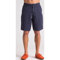 GRANATOWE SZORTY EMPORIO ARMANI - Granatowy. Niebieskie spodenki i szorty męskie Emporio Armani, m, z aplikacjami. Za 359,50 zł.