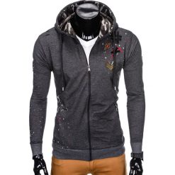 Bejsbolówki męskie: BLUZA MĘSKA ROZPINANA Z KAPTUREM B802 - GRAFITOWA