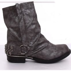 Botki militarne szare LL-166P Grey. Szare botki damskie ButyModne, ze skóry ekologicznej, militarne, bez obcasa, na płaskiej podeszwie, na zamek. Za 94,86 zł.