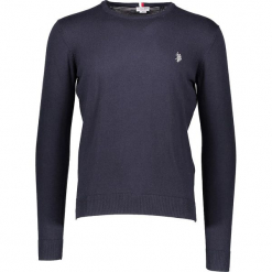 Sweter w kolorze granatowym. Niebieskie swetry klasyczne męskie U.S. Polo Assn., m, z haftami, z kaszmiru, z okrągłym kołnierzem. W wyprzedaży za 217,95 zł.