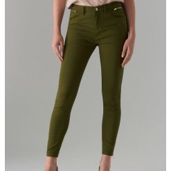 Spodnie super skinny z zamkami - Khaki. Brązowe spodnie damskie Mohito, bez wzorów. Za 119,99 zł.