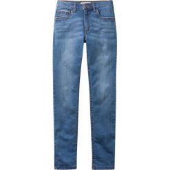 Dżinsy ze stretchem Slim Fit z odblaskowymi elementami bonprix niebieski "stone”. Niebieskie spodnie chłopięce bonprix, bez wzorów, z jeansu. Za 49,99 zł.