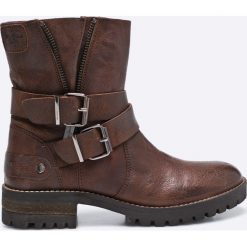 Pepe Jeans - Botki. Brązowe botki damskie na obcasie Pepe Jeans, z jeansu, z okrągłym noskiem. W wyprzedaży za 299,90 zł.