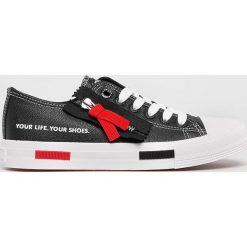 Big Star - Tenisówki. Czarne trampki i tenisówki damskie BIG STAR, bez wzorów, z gumy, na sznurówki. W wyprzedaży za 79,90 zł.