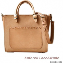 Kuferek Lace&nude. Brązowe kuferki damskie Pakamera, w koronkowe wzory, z koronki, na ramię, z koronką. Za 330,00 zł.