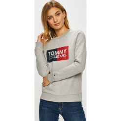 Tommy Jeans - Bluza. Szare bluzy z nadrukiem damskie marki Tommy Jeans, l, z bawełny. Za 359,90 zł.