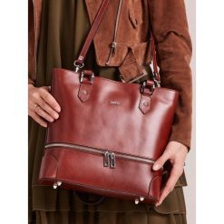 ROVICKY WŁOSKA TORBA DAMSKA SKÓRZANA SHOPPER BAG. Pomarańczowe torby damskie na zakupy ROVICKY, w paski, ze skóry, eleganckie, na ramię, duże, bez dodatków. Za 299,90 zł.