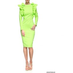 Sukienka neozielona YY100062. Zielone sukienki damskie Pakamera, bez wzorów, eleganckie, z klasycznym kołnierzykiem, bez rękawów, midi, dopasowane. Za 480,00 zł.