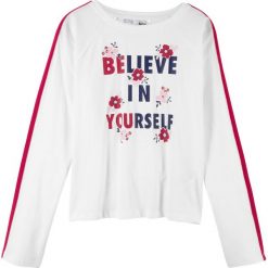 Shirt z długim rękawem bonprix biel wełny. Białe bluzki dziewczęce bonprix, w paski, z bawełny, z okrągłym kołnierzem, z długim rękawem, długie, bez kaptura. Za 29,99 zł.