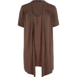 Shirt 2 w 1, krótki rękaw bonprix szaro-mandarynkowy w groszki. Pomarańczowe koszulki damskie marki bonprix, w grochy, bez kołnierzyka, z krótkim rękawem. Za 69,99 zł.
