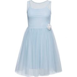 Sukienka koronkowa bonprix jasnoniebieski. Niebieskie sukienki damskie bonprix, na imprezę, z aplikacjami, z koronki, bez kołnierzyka, bez rękawów, midi. Za 189,99 zł.