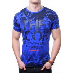 Koszulka męska t-shirt z nadrukiem niebieski Recea. Niebieskie koszulki męskie Recea, s, z nadrukiem, z bawełny, klasyczne, bez kołnierzyka, bez rękawów. W wyprzedaży za 29,99 zł.