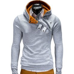 Bejsbolówki męskie: BLUZA MĘSKA Z KAPTUREM PACO – SZARO/RUDA
