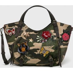 Desigual - Torebka. Żółte torebki klasyczne damskie Desigual, w paski, z bawełny, casualowe, na ramię, średnie, z haftem. W wyprzedaży za 249,90 zł.