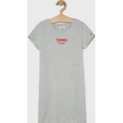 Tommy Hilfiger - Sukienka dziecięca 128-176 cm. Szare sukienki dziewczęce TOMMY HILFIGER, z nadrukiem, z bawełny, casualowe, z krótkim rękawem, krótkie, mini, proste. W wyprzedaży za 199,90 zł.